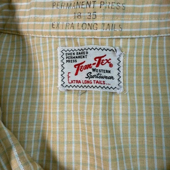 VTG 50s 60s Tem Tex Extra Long Tails Men's Western Pearl Snap Shirt Sz 18 35